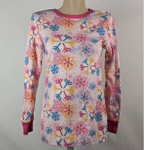 Joe Boxer L‎ Pink Snowflake Thermal Pajama Top Crew Neck Long Sleeves Sleep Cozy